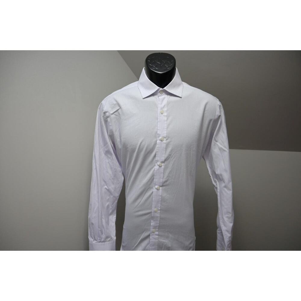 T.M. Lewin Dress‎ Shirt Luxury Slim Fit Striped Mens Sz Large Size 16-35